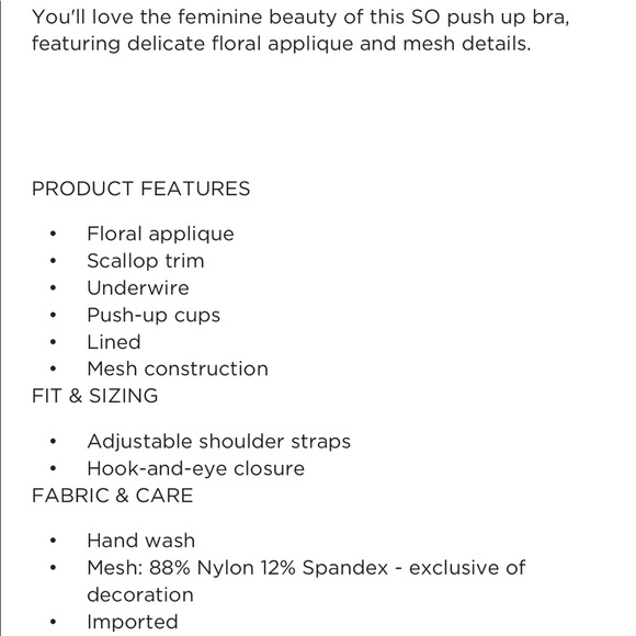 SO 🆕 bra 36B black floral mesh push up underwire - Picture 5 of 6